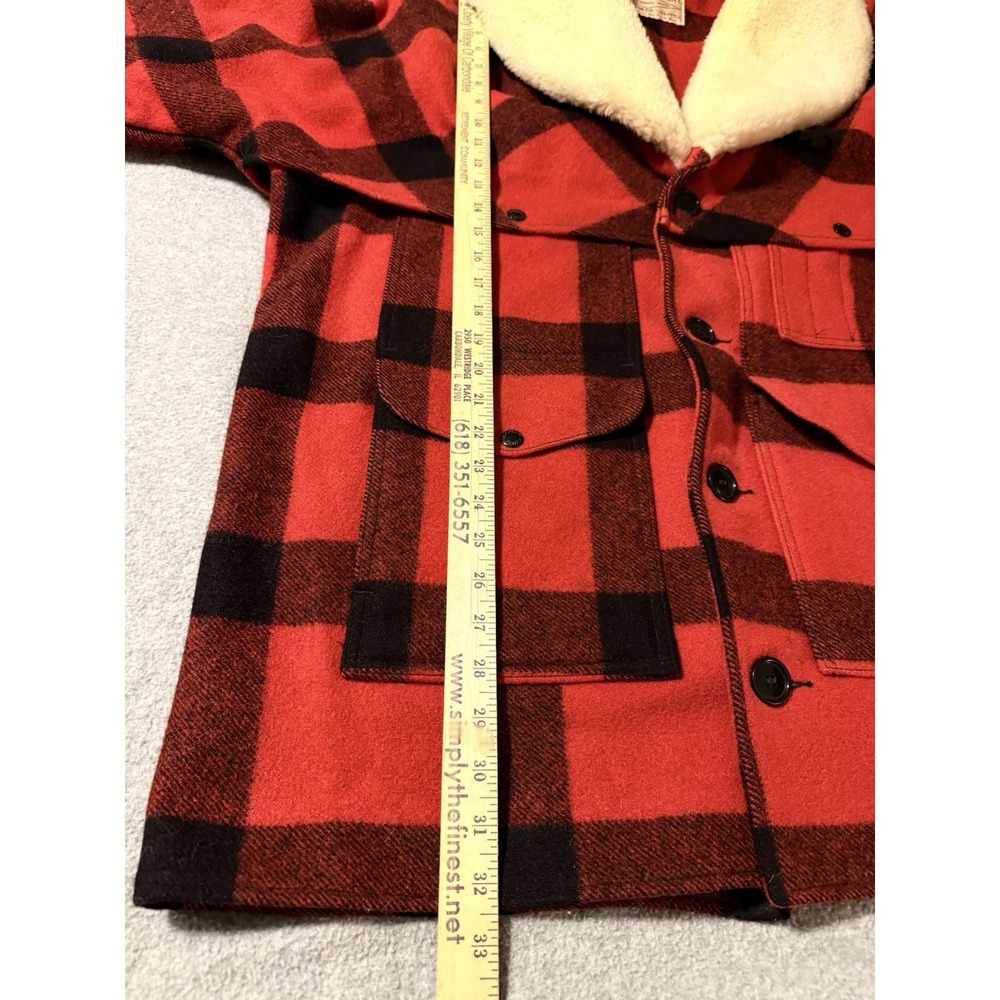 VTG CC Filson Mackinaw Wool Packer Coat Men's 48 Red Buffalo Plaid Shearling USA - Picture 16 of 16